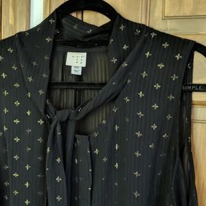 Sheer Black Tie-Neck Top with Gold Accent ⚜️